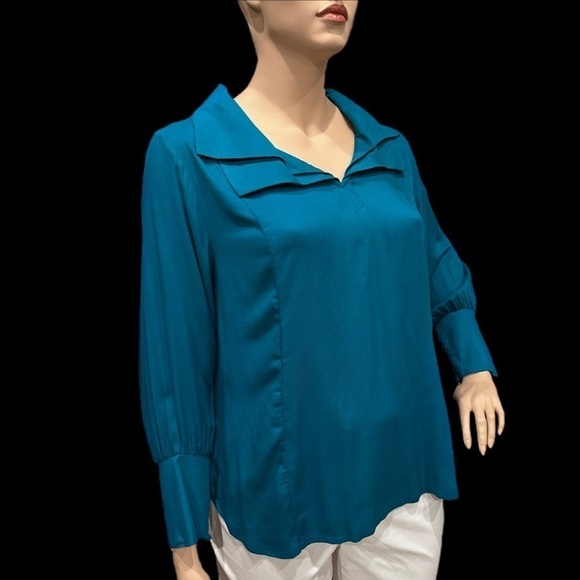 Igigi Segovia Poet Blouse Plus Size 20, Peacock Green, Puffy Sleeves Cuffs NWOT - Picture 10 of 15